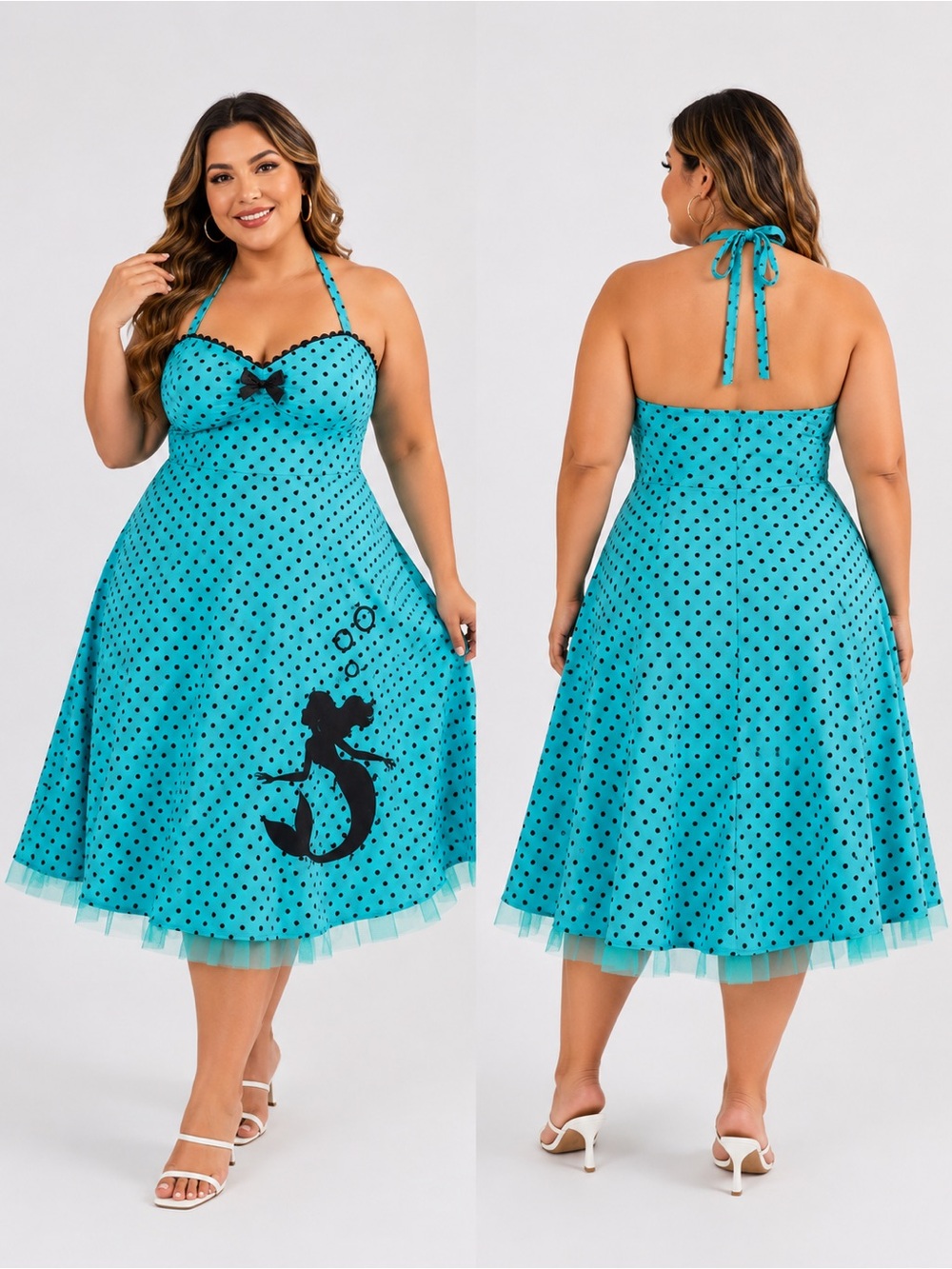 torrid Teal Polka Dot Dress with Black Accents